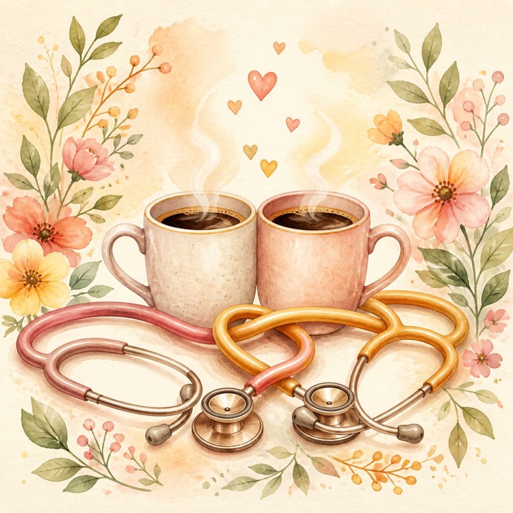 Ilustração de Um vale café pós-plantão para dois